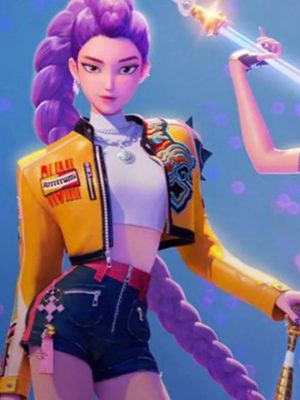 Arden Cho Rumi KPop Demon Hunters 2025 Cropped Yellow Leather Jacket