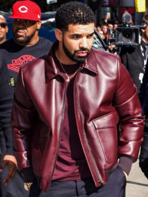 Canadian Rapper Drake Maroon Bomber Leather Jacket