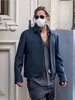 Brad Pitt Blue Leather Jacket Outfit