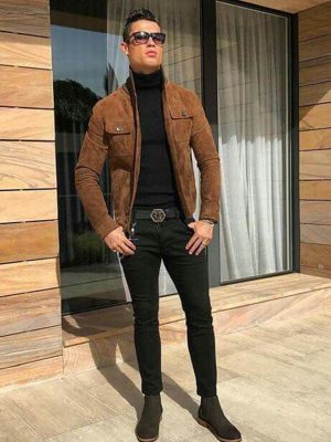 Cristiano Ronaldo Brown Suede Leather Jacket