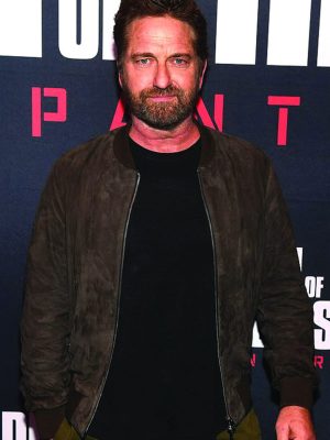 Den Of Thieves Premiere Gerard Butler Suede Jacket