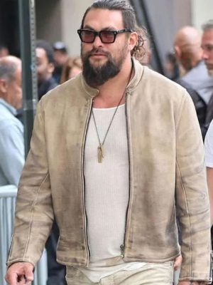 Jason Momoa NYC 2025 Beige Leather Jacket
