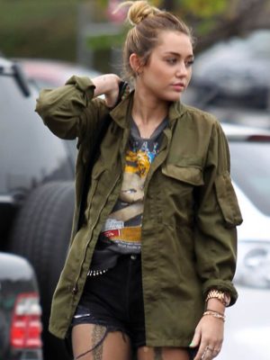 Miley Cyrus Green Cotton Jacket Outfit
