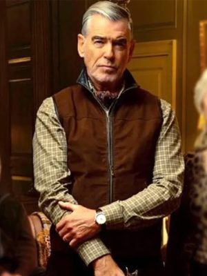 MobLand 2025 Pierce Brosnan Brown Cotton Vest