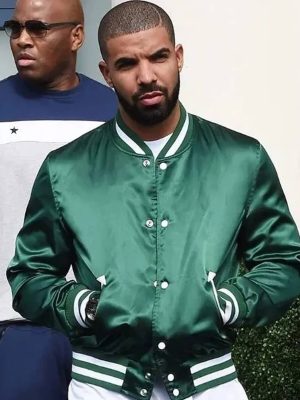 Rapper Drake Bomber Green Satin Jacket