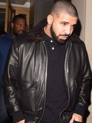 Rapper Drake Bomber Style Black Leather Jacket