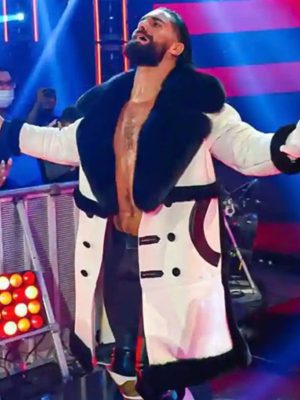 WWE Raw Seth Rollins White Shearling Leather Coat