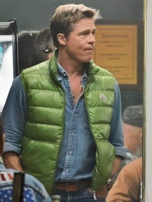 Brad Pitt Green Puffer Vest