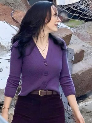 Rachel Brosnahan Superman 2025 Lois Lane Purple Cardigan