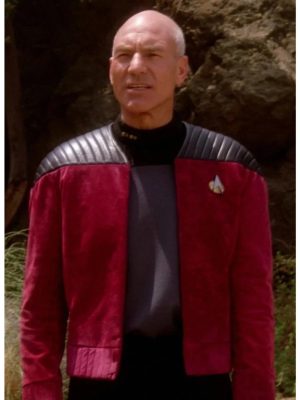 Star Trek Captain Picard Red Suede Leather Jacket