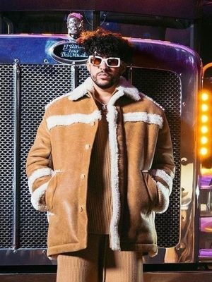 Bad Bunny Brown Suede Leather Jacket