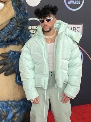 Bad Bunny Green Puffer Hooded Jacket