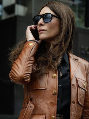 Black Bag 2025 Cate Blanchett Brown Leather Jacket