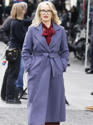 Julie Delpy Hostage 2025 Vivienne Toussaint Purple Trench Coat