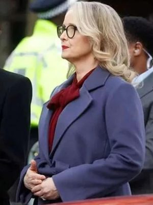 Julie Delpy Hostage 2025 Purple Trench Coat