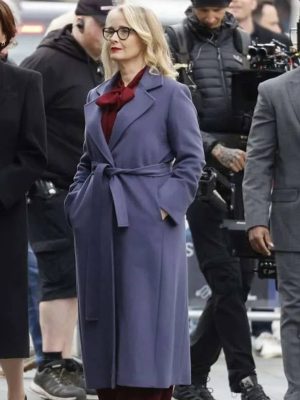 Julie Delpy Hostage 2025 Purple Trench Coat