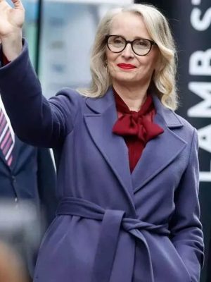 Julie Delpy Hostage 2025 Purple Trench Coat