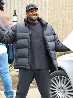 Kanye West Black Puffer Jacket Outfit