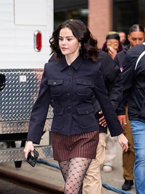 Selena Gomez Street Style 2025 Black Cotton Jacket