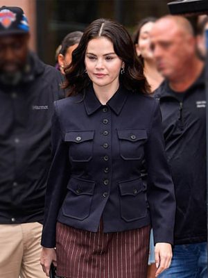 Selena Gomez Street Style 2025 Black Cotton Jacket