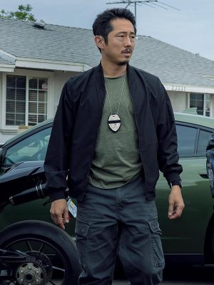 Steven Yeun The Rip 2026 Black Bomber Jacket