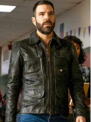 Zachary Quinto Brilliant Minds Black Leather Jacket