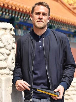 Charlie Hunnam Blue Cotton Bomber Jacket
