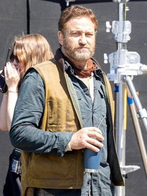 Greenland Migration Gerard Butler Brown Cotton Vest