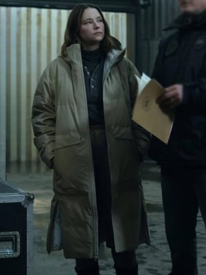 Haley Bennett The Last Frontier 2025 Beige Puffer Coat