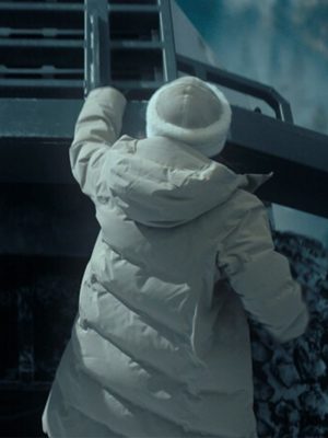 Haley Bennett The Last Frontier 2025 Beige Puffer Coat