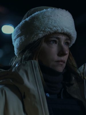 Haley Bennett The Last Frontier 2025 Beige Puffer Coat