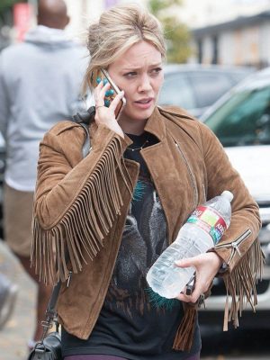 Hilary Duff Brown Suede Fringe Jacket