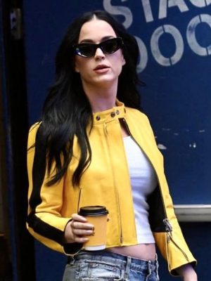 Katy Perry New Yellow Biker Leather Jacket