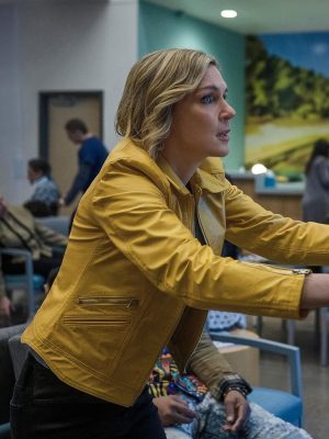 Rhea Seehorn Pluribus 2025 Yellow Leather Jacket