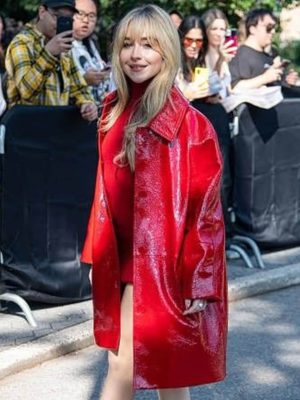 Sabrina Carpenter Outfit Red Leather Coat