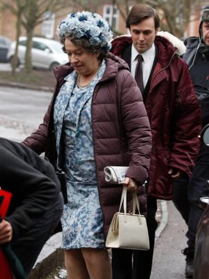 The Crown S04 Queen Elizabeth Mother Maroon Puffer Coat