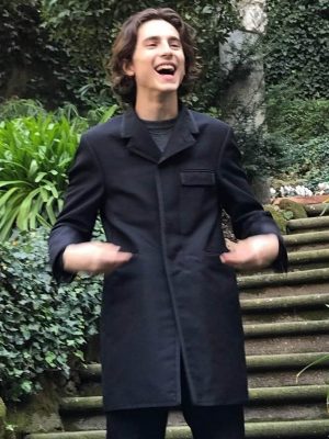 Timothée Chalamet Black Cotton Long Coat