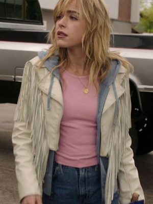 Totally Killer Kiernan Shipka White Fringe Leather Jacket