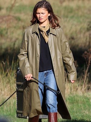 Zendaya Green Cotton Long Coat