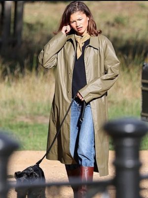 Zendaya Green Cotton Long Coat