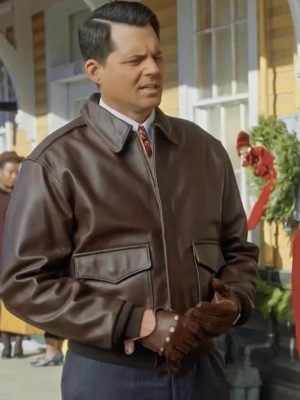 A Biltmore Christmas Kristoffer Polaha Brown Leather Jacket