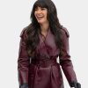 A Merry Little Ex-Mas 2025 Jameela Jamil Leather Coat