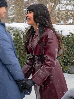 A Merry Little Ex-Mas 2025 Jameela Jamil Leather Coat