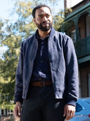 Chiwetel Ejiofor The Life of Chuck 2025 Blue Bomber Jacket