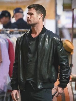 Chris Hemsworth Crime 101 Leather Bomber Jacket
