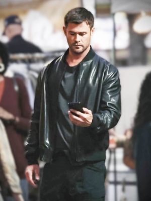 Chris Hemsworth Crime 101 Leather Bomber Jacket
