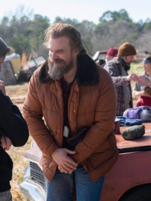 David Harbour Stranger Things S05 Brown Puffer Jacket