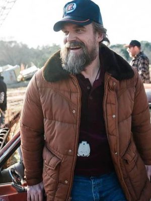 David Harbour Stranger Things S05 Brown Puffer Jacket