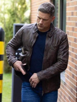 Matt Lauria Sheriff Country 2025 Brown Leather Jacket