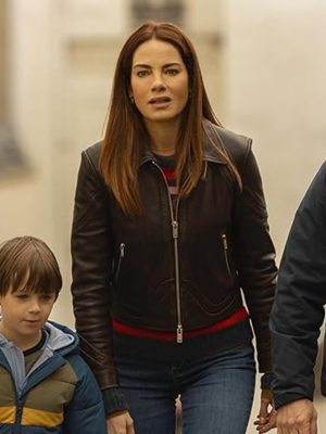Michelle Monaghan The Family Plan 2 Black Leather Jacket
